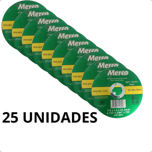 25 Discos De Corte P/ Esmerilhadeira 4.1/2 (115 Mm) 1 Mm Kit