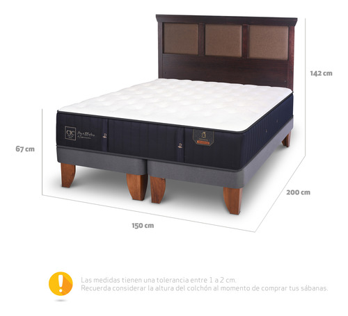 Cama Europea 2 Plazas Cic Premium + Respaldo Torino Azul