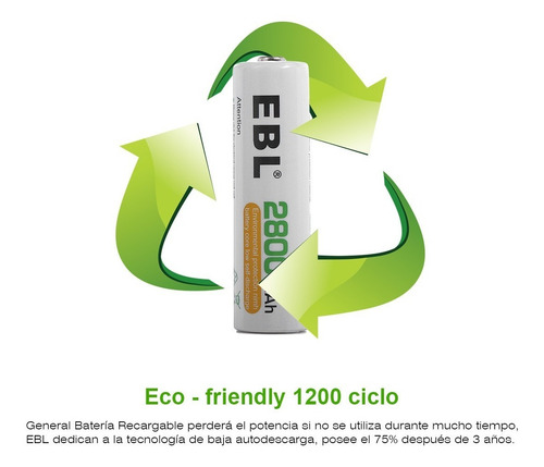 Imagen 4 de 8 de Baterías Pilas Recargables Aa Ebl 1.2v 2800mah