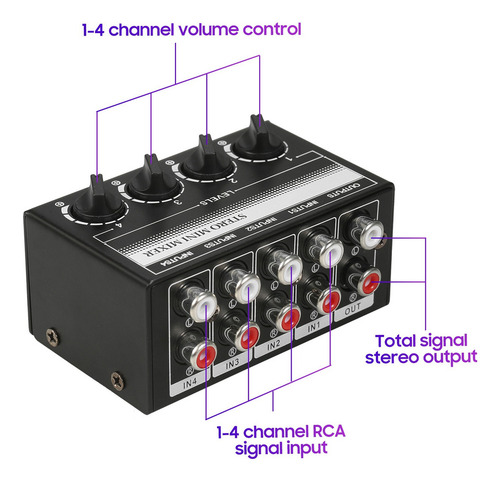 Mini Misturador Passivo Estéreo De 4 Canais Rca Misturador D
