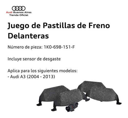 Imagen 2 de 7 de Juego Pastillas De Freno Delanteras Audi 1k0-698-151-f