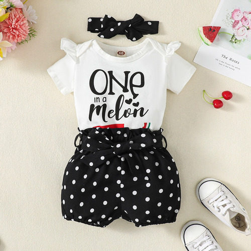 3 Pcs Conjunto De Mameluco Con Diadema Y Estampado De Letras Blanco 18-24 M