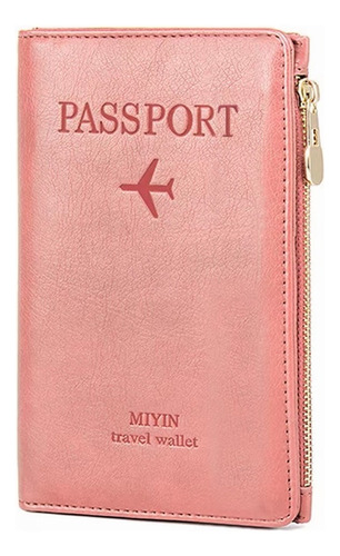 Cartera de pasaporte de cuero rosa a la moda para mujer y hombre