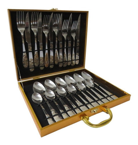 Set 24 Cubiertos Plateado Cuchilleria Acero Inox. En Maleta