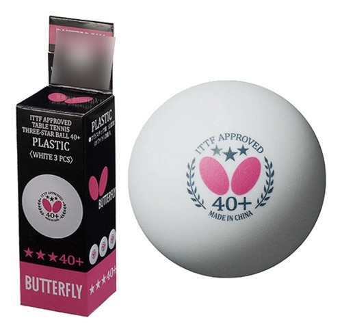 06 Bolas Butterfly 40+ Plástico 3 Estrelas Tênis De Mesa Cor Branco