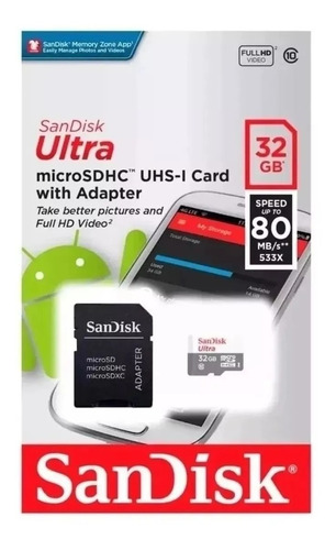 Memoria Sandisk Micro Sd+adapt 16gb Android 80 Mbs