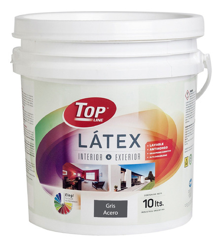 Topline Latex Interior y Exterior Acrílico pintura latex lavable color gris acero 10 L 