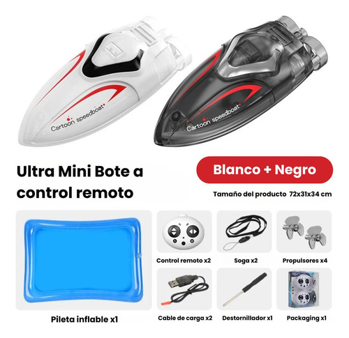 Mini Lancha Carrera Control Remoto X2 Jugadores Full Luces Color Negro