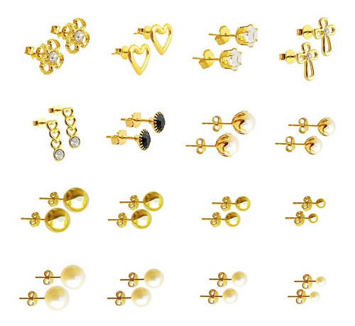 Kit 10 Pares Brincos Sortidos Strass Pedras Folheado Atacado