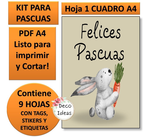Imagen 2 de 6 de Kit Imprimible 08 Felices Pascuas Tag Etiqueta Stiker Cuadro