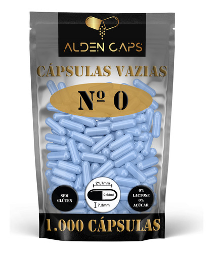 1.000 Cápsulas Vazias Gelatina Azul Claro Nº 0 (500mg) Cor Azul-claro