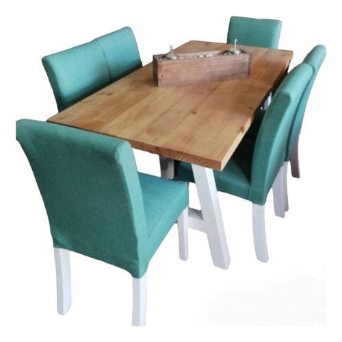 Juego De Comedor Mesa Industrial Madera Maciza Gyr 