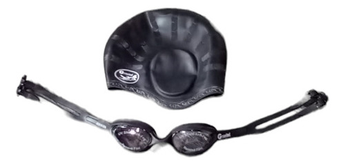 Set De Gorro + Lentes De Natación Negro Marca Gravital