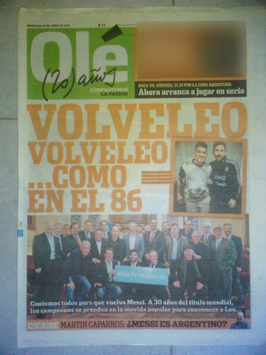 Diario Ole 29 Junio 2016 No Te Vayas Lio Messi (Usado)