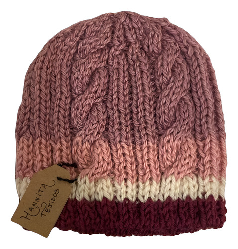 Gorro De Lana Tejido A Mano Artesanal Gl03 Único Niño Lila Rayado