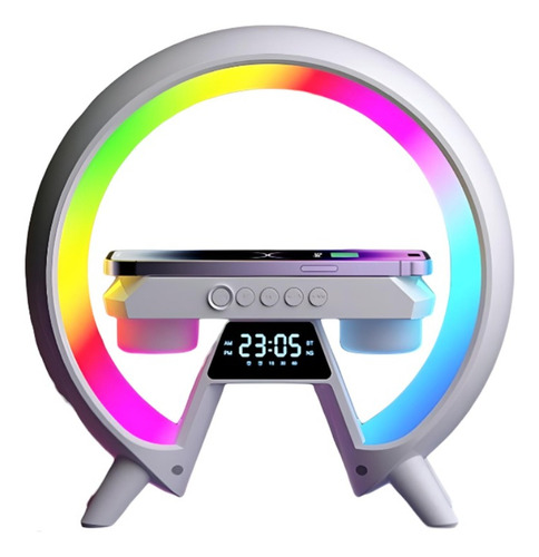 Bocina Doble Rgb Con Cargador Inalambrico Y Reloj