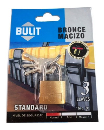 Candado Bulit N° 20 Bronce Macizo Standar Ar1 B20 Ellobo