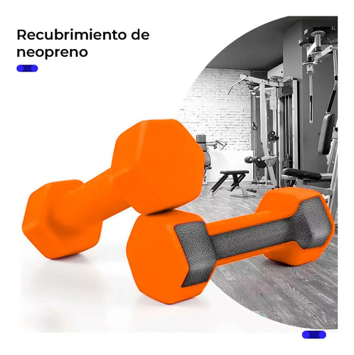 Kit 2 Mancuernas Ejercicio 1 Kg Neopreno Entrenamiento Color Naranja