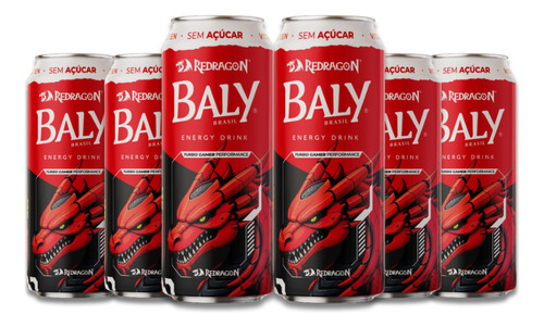 6 Energéticos Baly E Redragon Morango&pêssego S/açúcar 473ml