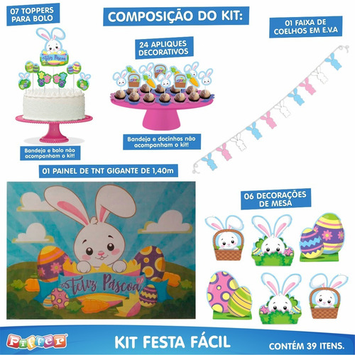 Imagem 2 de 10 de Kit Festa Fácil Feliz Páscoa Do Coelho - Decoração Divertida
