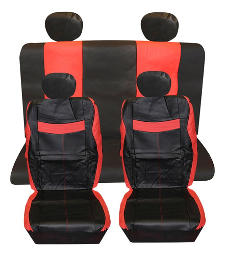 Funda Asiento Universal Negro/rojo Completo Ecocuero