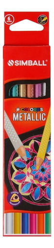 Lápices De Colores Metálicos De Madera X 6 Simball