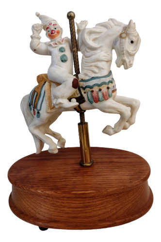 Caja Musical Vintage Caballo Carrusel Con Payaso Base Madera