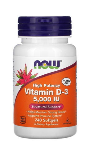 Imagem 1 de 1 de Suplemento em  cápsulas NOW Foods  Vitamin D3 5000 IU vitaminas em pote 240 un