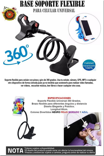 35base Soporte Flexible Pinza Celular Iphone Universal 360°