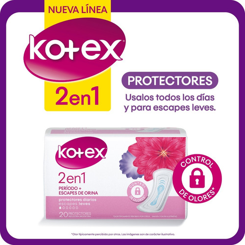 Protector Diario 2 En 1 Kotex Duo Escapes Leves X 20
