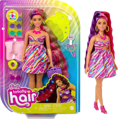 Barbie Muñeca Totally Hair Vestido De Flores Mattel