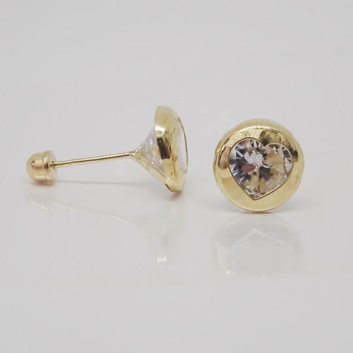 Amor Eterno - Broqueles Bisel Corazón / Aretes / Oro 10k
