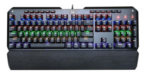 Teclado gamer Redragon Indrah K555 QWERTY Outemu Blue inglês US cor preto com luz rainbow