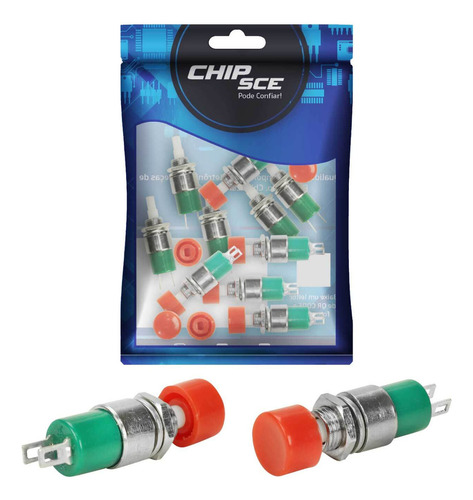10x Chave Push Button 2terminais N/a S/trava Ds-323 Vermelho