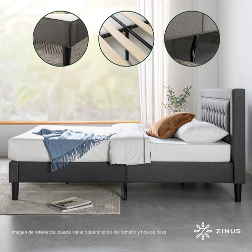 Zinus Dachelle Base De Cama Matrimonial Con Cabecera Y Tapiz