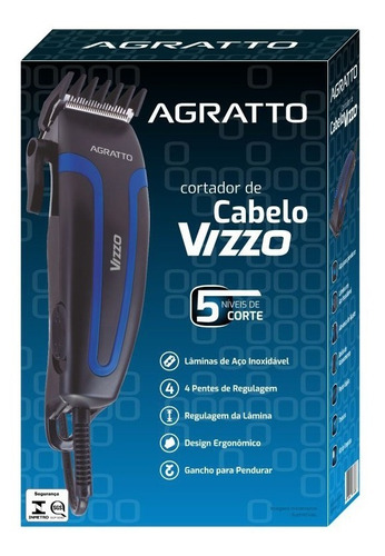 Cortador De Cabelos Vizzo Preto 10w 110v Agratto