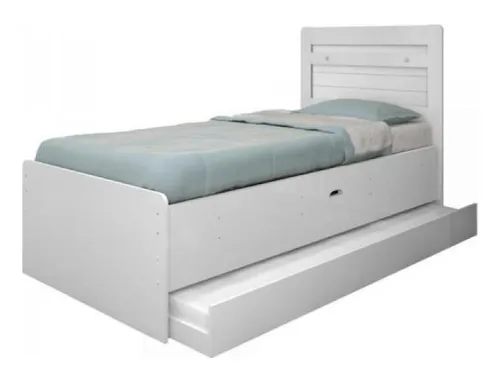 comprar Bicama com baú solteiro reforçada cama auxiliar cor branco Framar Móveis