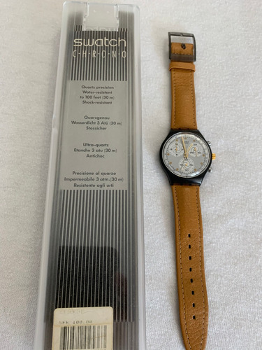 Relogio Swatch Scm101. Cronografico. Ano 1992, Sem Uso.couro