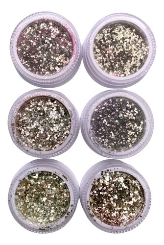 Glitter Gel Encapsulado Flocado 6 Cores Decoração De Unhas Cor Variada