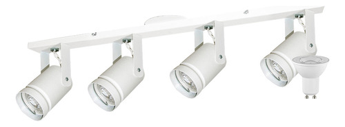 Aplique Techo Riel Barral Spot Movil 4 Luces Gu10 7w Led Estructura Blanco Fría