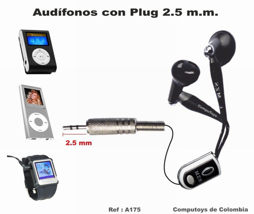 Imagen 1 de 6 de Audífonos Miniplug 2.5 Mm Ref: A175 Computoys Sas