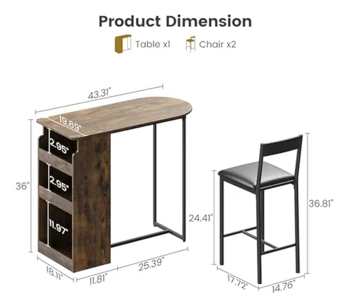 Juego De Mesa Y Sillas De Bar Para 2, Juego De Mesa Y Sillas