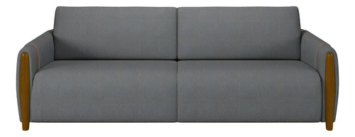 Kit Sofá 02 Lugares Sala Estar 168cm Com 02 Poltronas Flora Pés Madeira M03 Linho Chumbo