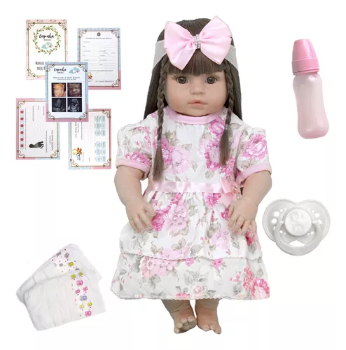 Boneca Bebê Reborn vestido bailarina cabelo fio a fio 100% vinil soft touch  - Brastoy<br><br> - Artigos infantis - Afonso Pena, São José dos Pinhais  1256965557