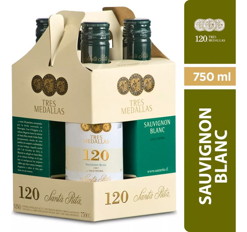 Pack 4 Vinos 120 3 Medallas Sauvignon Blanc 187,5cc 