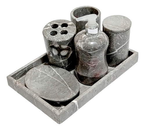 Juego De Baño En Mármol Gris Veteado Natural, Premium!!!