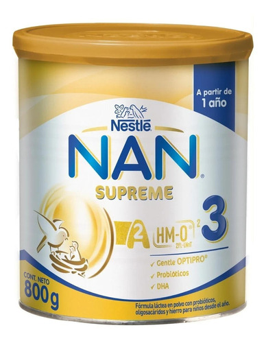 Leche de fórmula en polvo sin TACC Nestlé Nan Supremepro 3 en lata de 1 de 800g a partir de los 12 meses