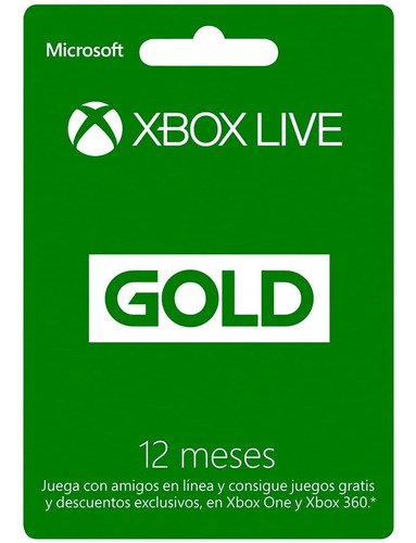 Imagen 1 de 4 de Tarjeta De Regalo Xbox Live Gold Membresia De 12 Meses