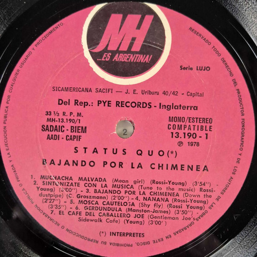 Status Quo - Bajando Por La Chimenea (1978) Arg - Vinilo Estándar (Usado)