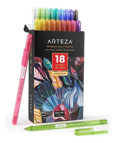 Set 18 Super Glitter Plumas De Gel Super Brillantes Arteza Exterior Color De La Tinta